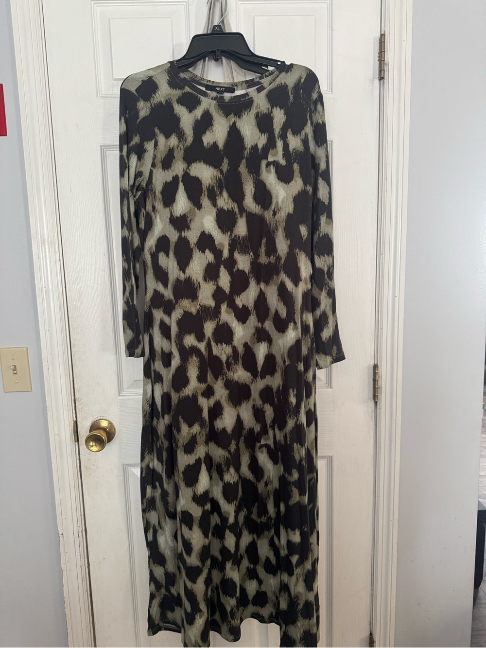 Next Olive and Black Leopard-Style Crewneck Top